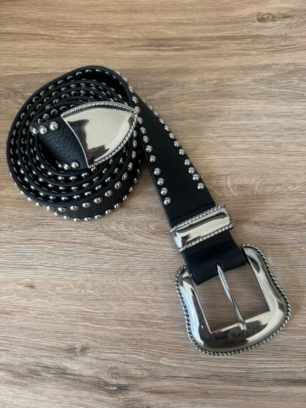 B-Low the Belt Black Studded Western-Style Leather Belt with Silver Buckle - Picture 1 of 6